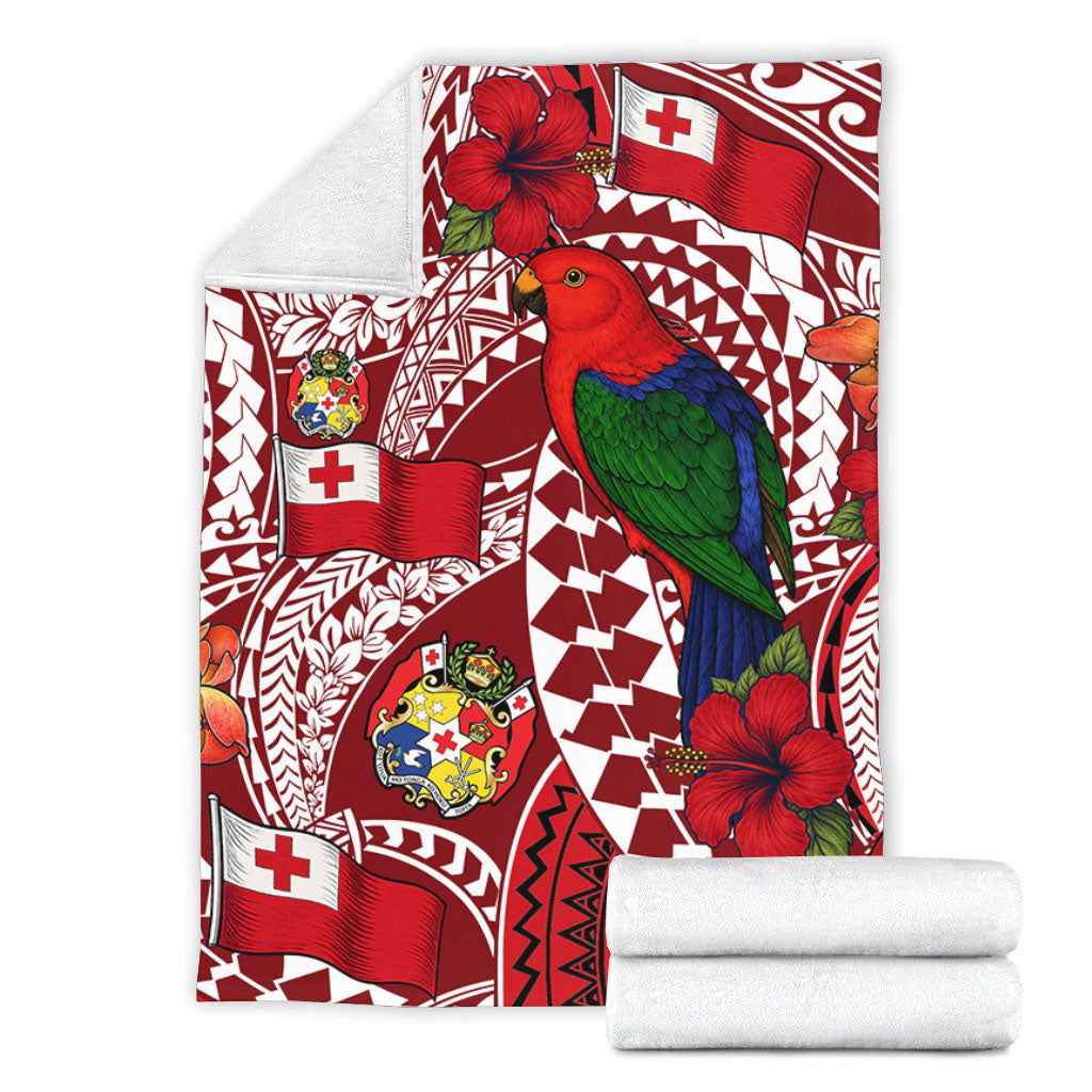 Tonga Premium Blanket Polynesian Red Shining Parrot Heilala Pattern