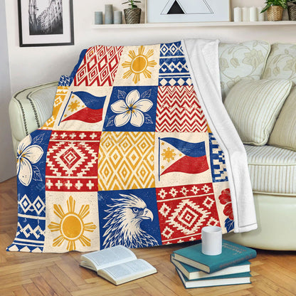 Philippines Filipinos Premium Blanket Eagle Sun Flag Sampaguita Geometric Quilt Style