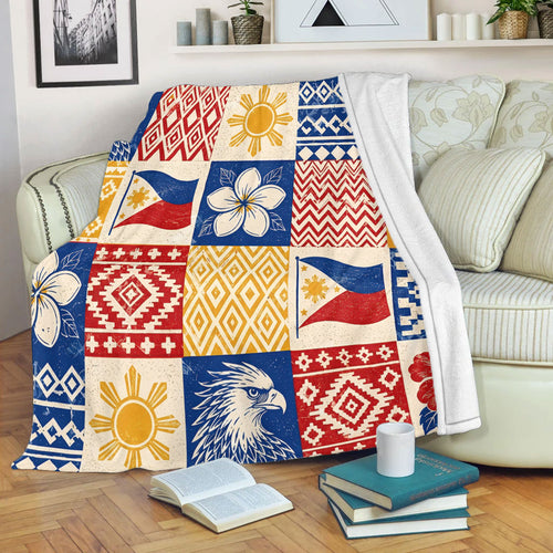 Philippines Filipinos Premium Blanket Eagle Sun Flag Sampaguita Geometric Quilt Style