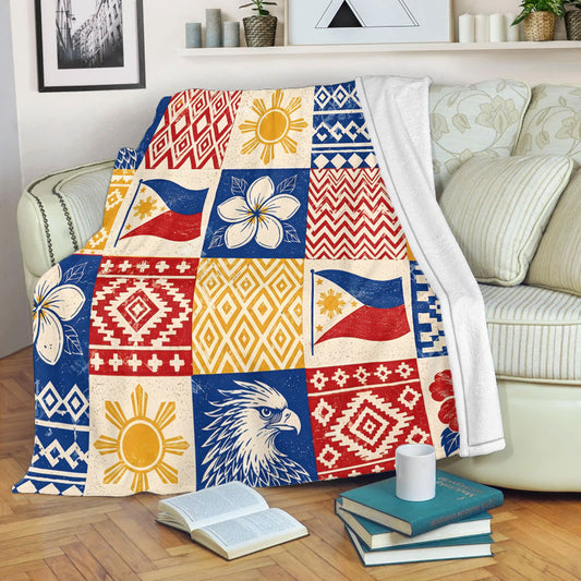 Philippines Filipinos Premium Blanket Eagle Sun Flag Sampaguita Geometric Quilt Style
