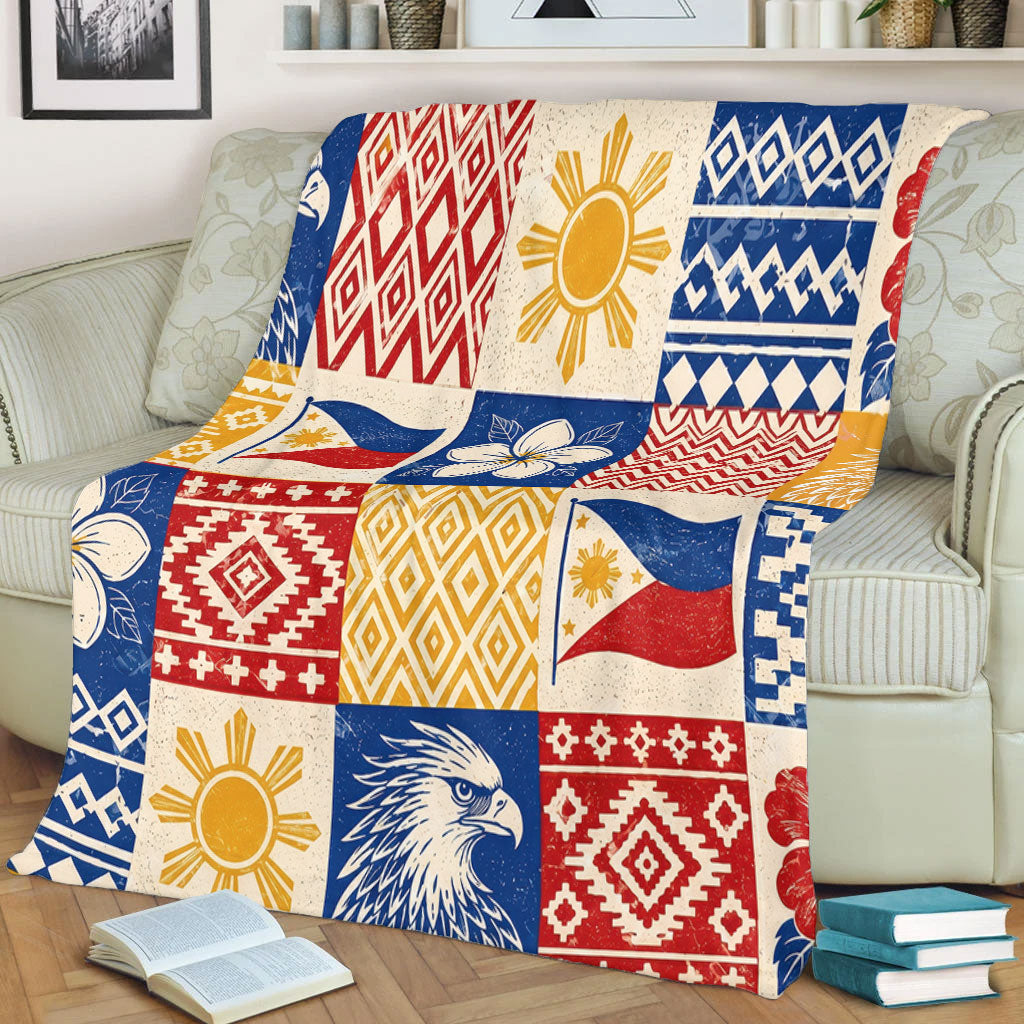 Philippines Filipinos Premium Blanket Eagle Sun Flag Sampaguita Geometric Quilt Style
