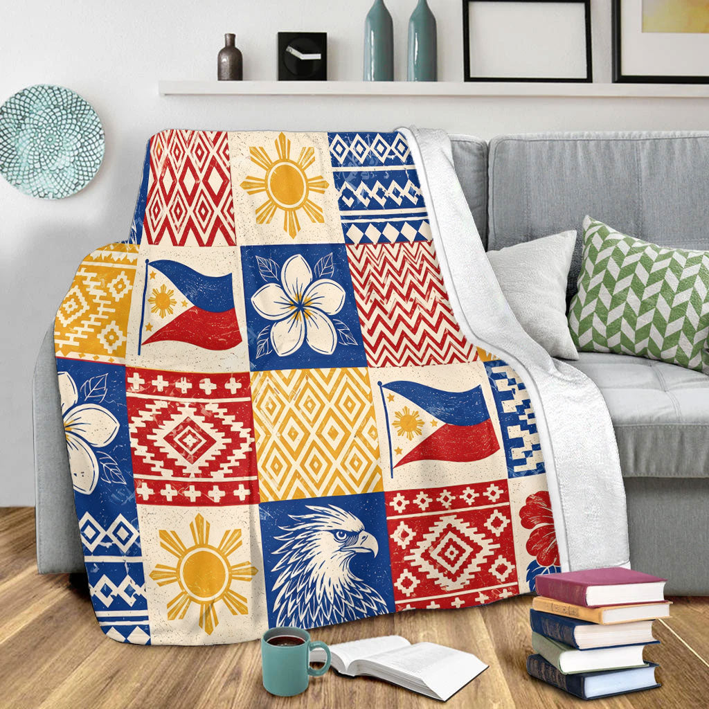 Philippines Filipinos Premium Blanket Eagle Sun Flag Sampaguita Geometric Quilt Style