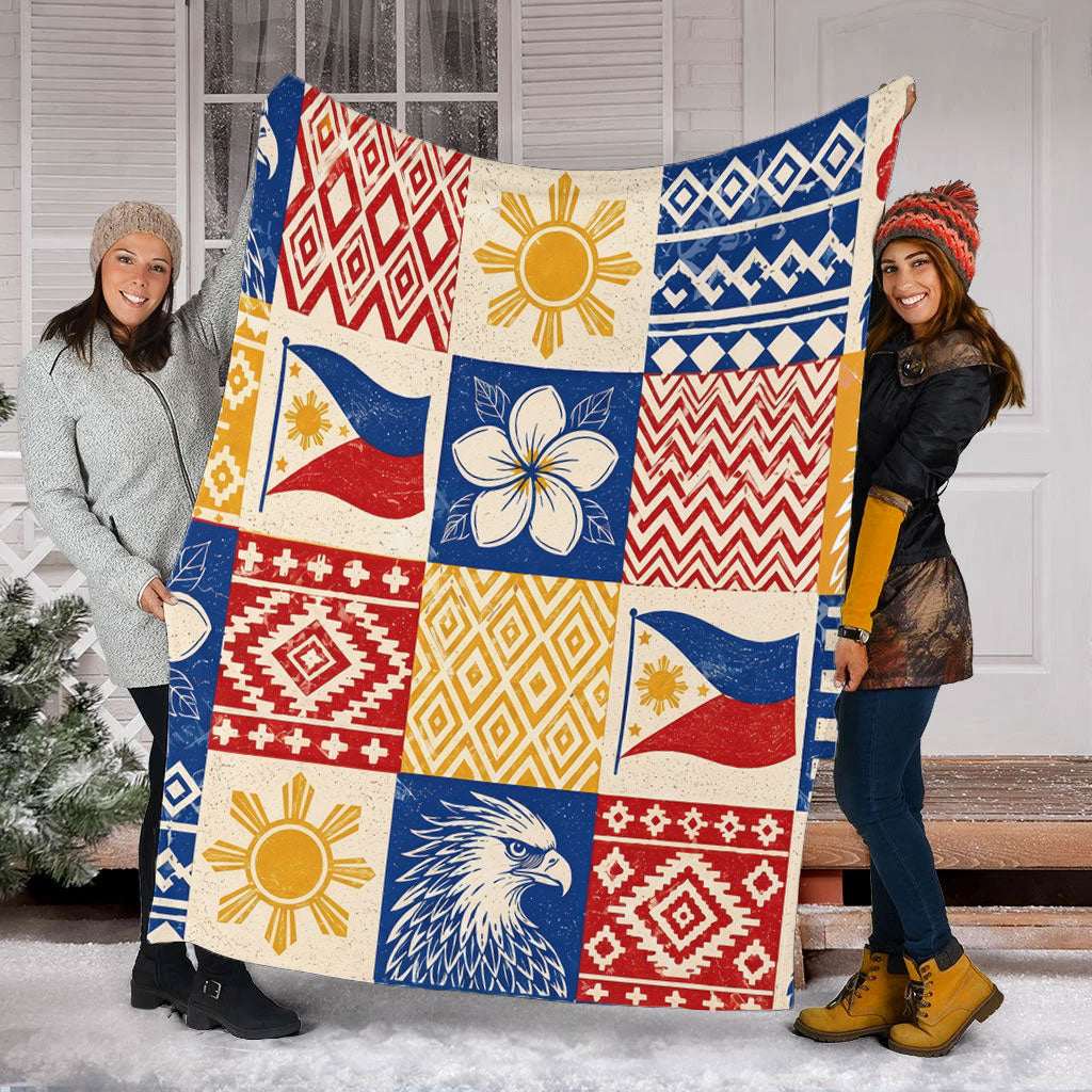 Philippines Filipinos Premium Blanket Eagle Sun Flag Sampaguita Geometric Quilt Style