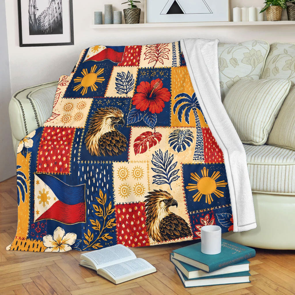Philippines Filipinos Premium Blanket Eagle Sun Flag Tropical Floral Patchwork Style