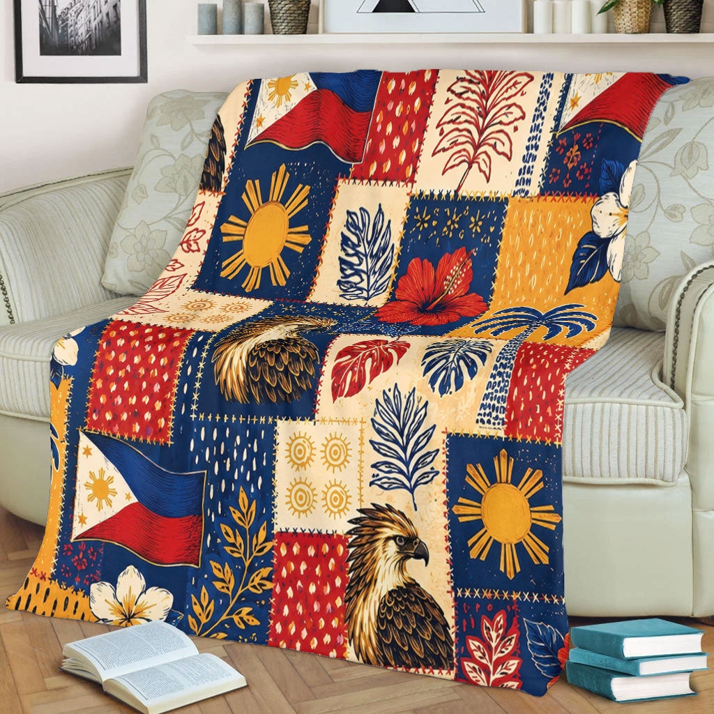 Philippines Filipinos Premium Blanket Eagle Sun Flag Tropical Floral Patchwork Style