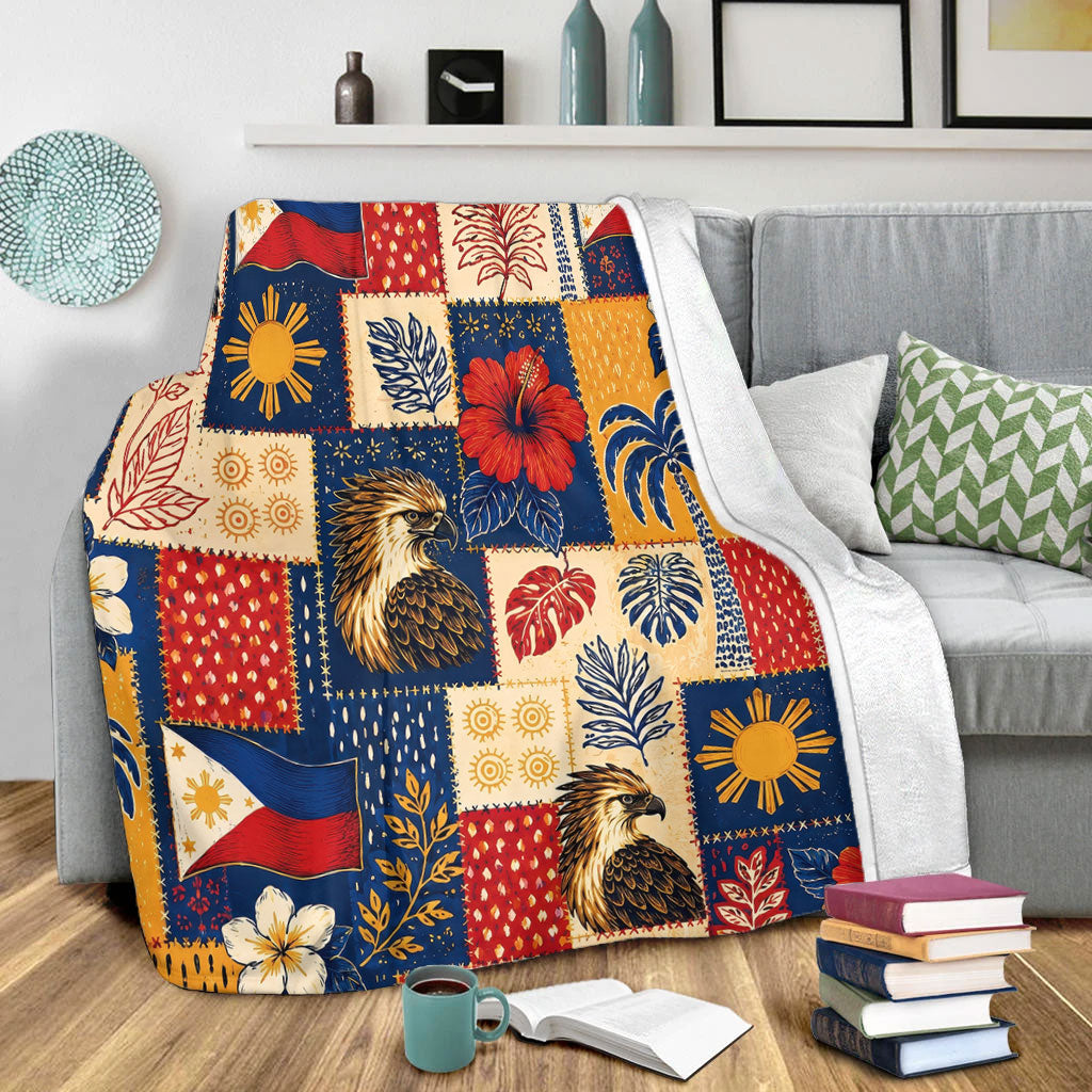 Philippines Filipinos Premium Blanket Eagle Sun Flag Tropical Floral Patchwork Style