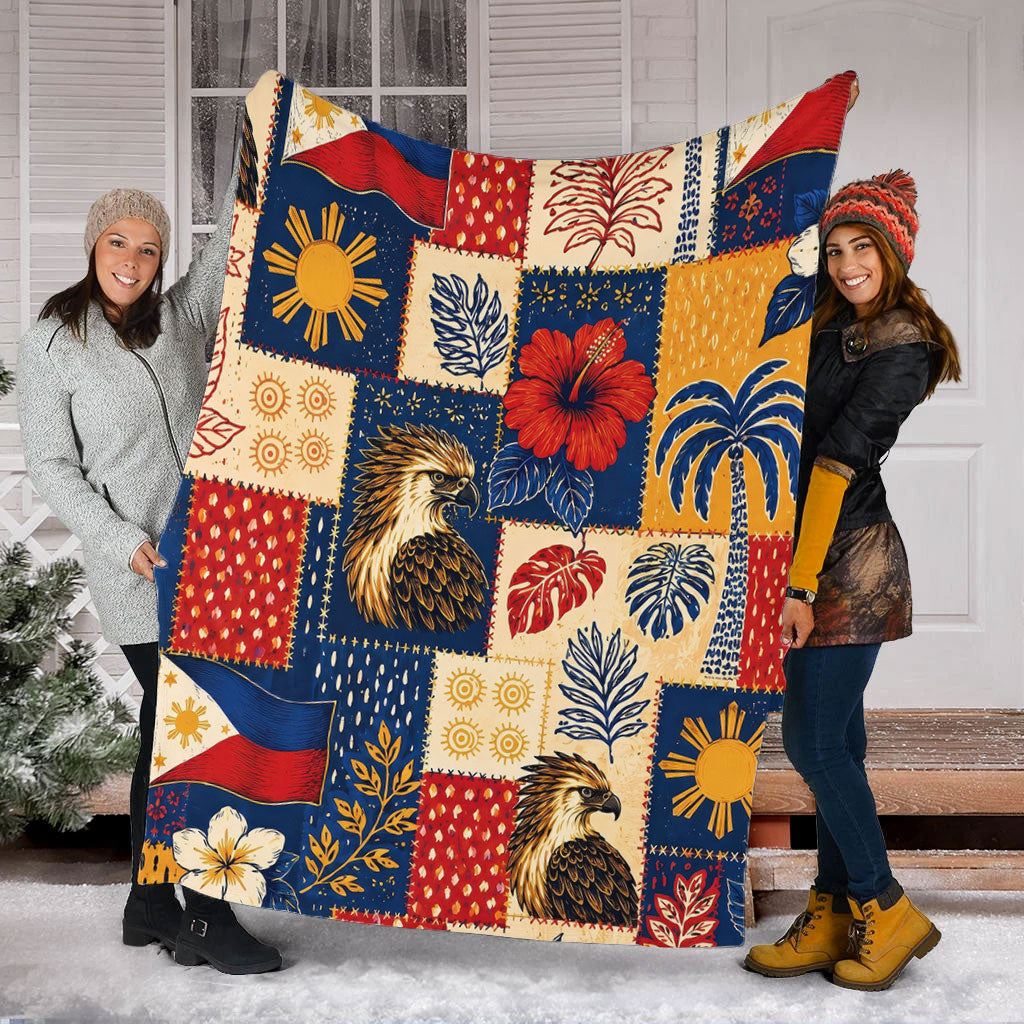 Philippines Filipinos Premium Blanket Eagle Sun Flag Tropical Floral Patchwork Style