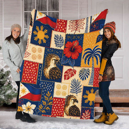 Philippines Filipinos Premium Blanket Eagle Sun Flag Tropical Floral Patchwork Style