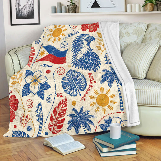 Philippines Filipinos Premium Blanket Eagle Sun Flag Tropical Floral Vintage Stamp Style