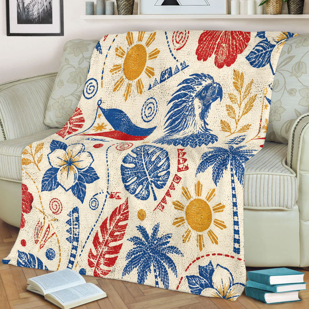 Philippines Filipinos Premium Blanket Eagle Sun Flag Tropical Floral Vintage Stamp Style