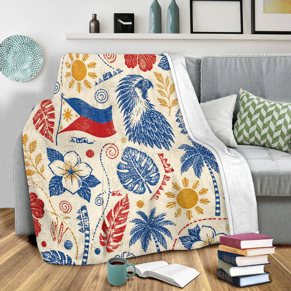 Philippines Filipinos Premium Blanket Eagle Sun Flag Tropical Floral Vintage Stamp Style
