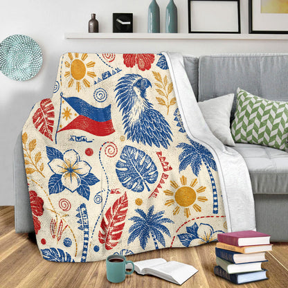 Philippines Filipinos Premium Blanket Eagle Sun Flag Tropical Floral Vintage Stamp Style