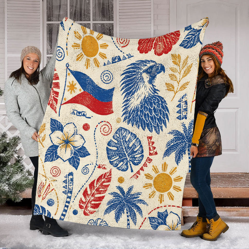 Philippines Filipinos Premium Blanket Eagle Sun Flag Tropical Floral Vintage Stamp Style