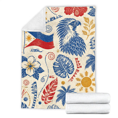 Philippines Filipinos Premium Blanket Eagle Sun Flag Tropical Floral Vintage Stamp Style