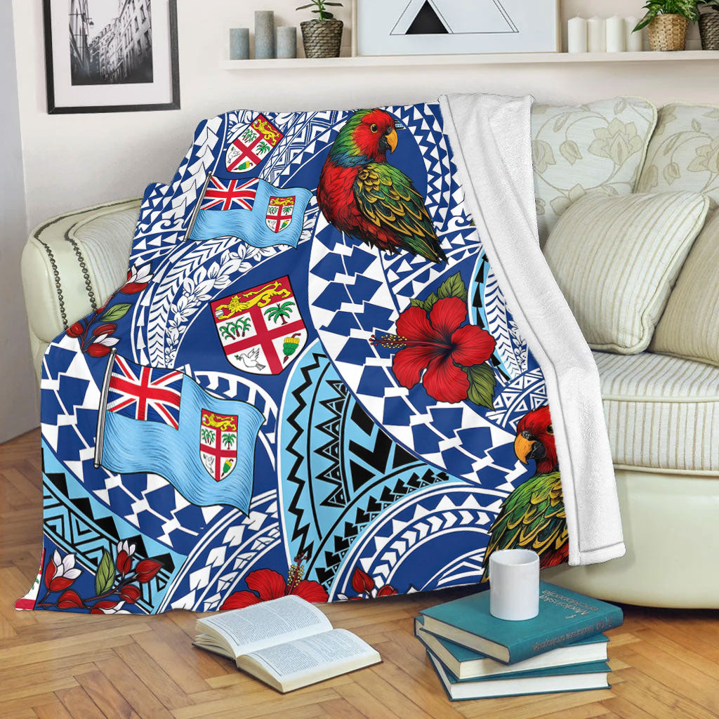 Fiji Premium Blanket Kula Parrot Flag Hibiscus Tribal Style