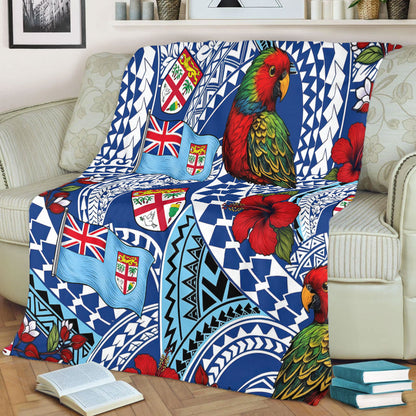 Fiji Premium Blanket Kula Parrot Flag Hibiscus Tribal Style