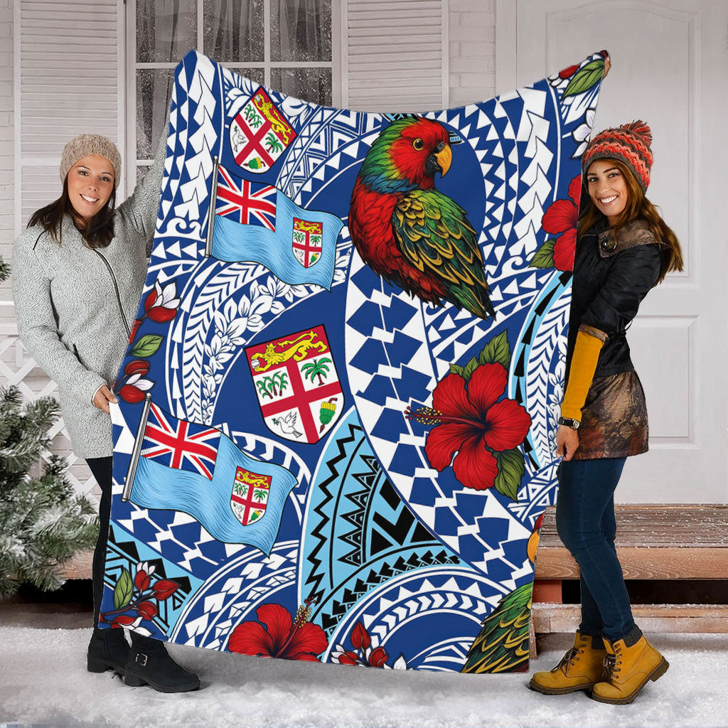 Fiji Premium Blanket Kula Parrot Flag Hibiscus Tribal Style