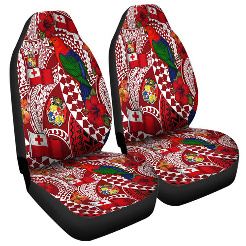 Tonga Car Seat Covers Polynesian Red Shining Parrot Heilala Pattern