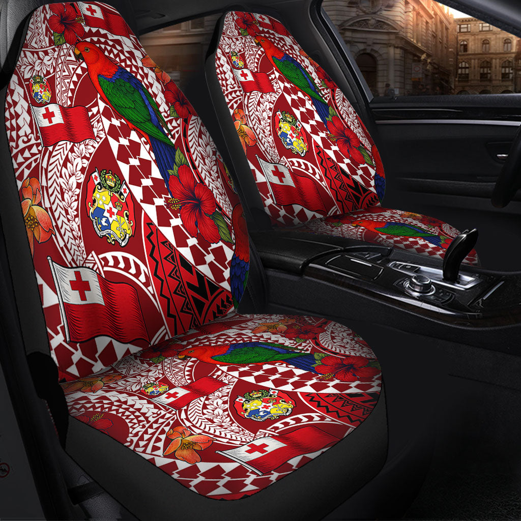 Tonga Car Seat Covers Polynesian Red Shining Parrot Heilala Pattern
