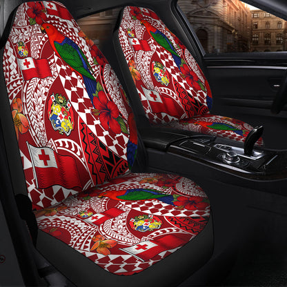 Tonga Car Seat Covers Polynesian Red Shining Parrot Heilala Pattern