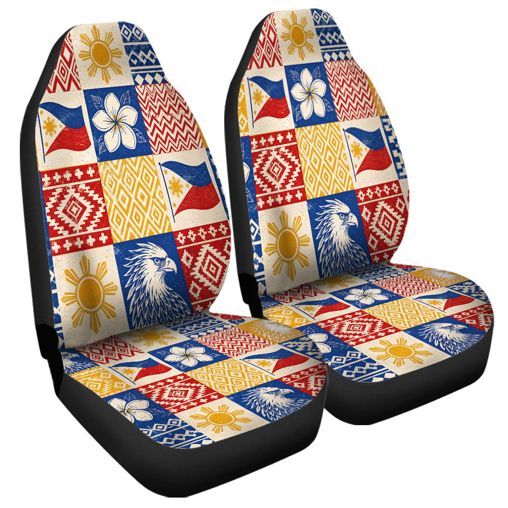 Philippines Filipinos Car Seat Covers Eagle Sun Flag Sampaguita Geometric Quilt Style