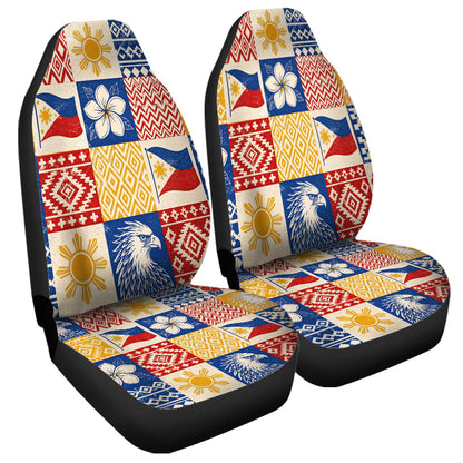 Philippines Filipinos Car Seat Covers Eagle Sun Flag Sampaguita Geometric Quilt Style