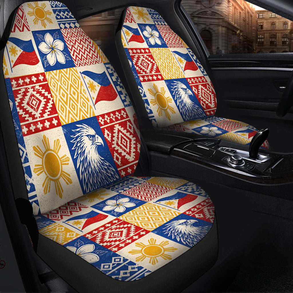 Philippines Filipinos Car Seat Covers Eagle Sun Flag Sampaguita Geometric Quilt Style