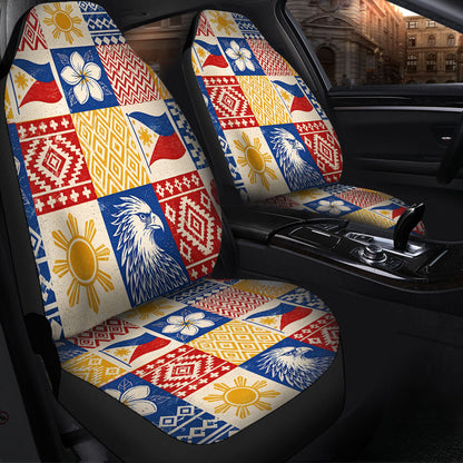 Philippines Filipinos Car Seat Covers Eagle Sun Flag Sampaguita Geometric Quilt Style