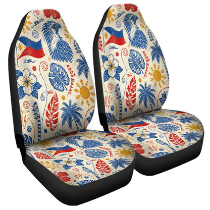 Philippines Filipinos Car Seat Covers Eagle Sun Flag Tropical Floral Vintage Stamp Style