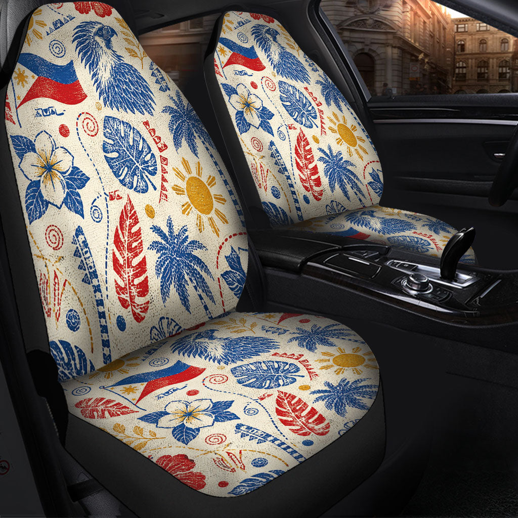 Philippines Filipinos Car Seat Covers Eagle Sun Flag Tropical Floral Vintage Stamp Style