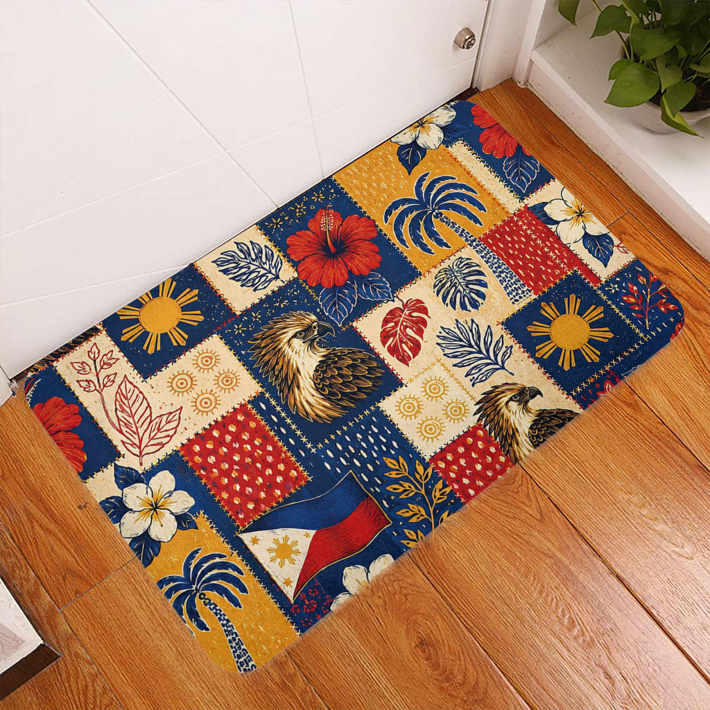 Philippines Filipinos Doormat Eagle Sun Flag Tropical Floral Patchwork Style