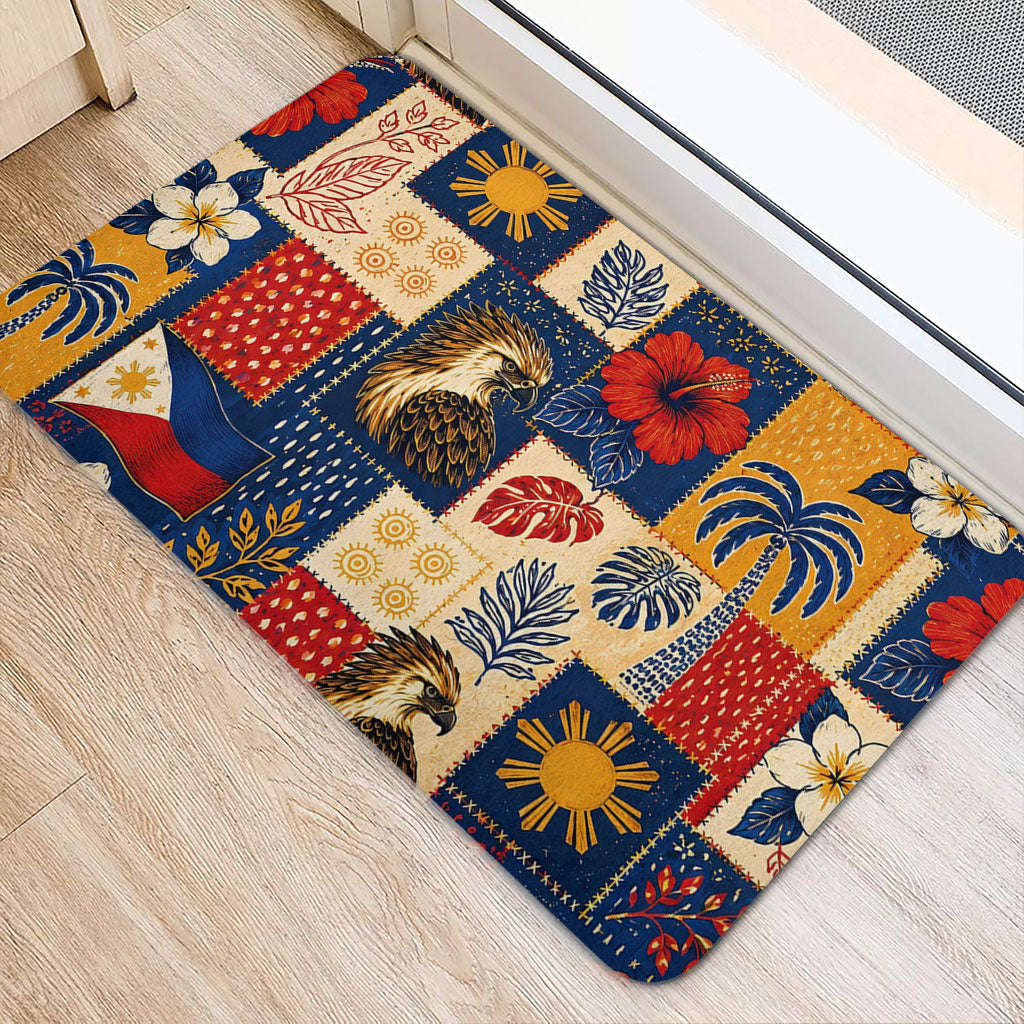 Philippines Filipinos Doormat Eagle Sun Flag Tropical Floral Patchwork Style