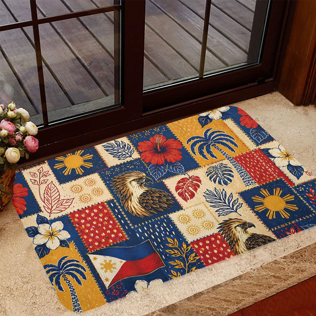 Philippines Filipinos Doormat Eagle Sun Flag Tropical Floral Patchwork Style