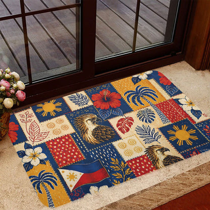 Philippines Filipinos Doormat Eagle Sun Flag Tropical Floral Patchwork Style