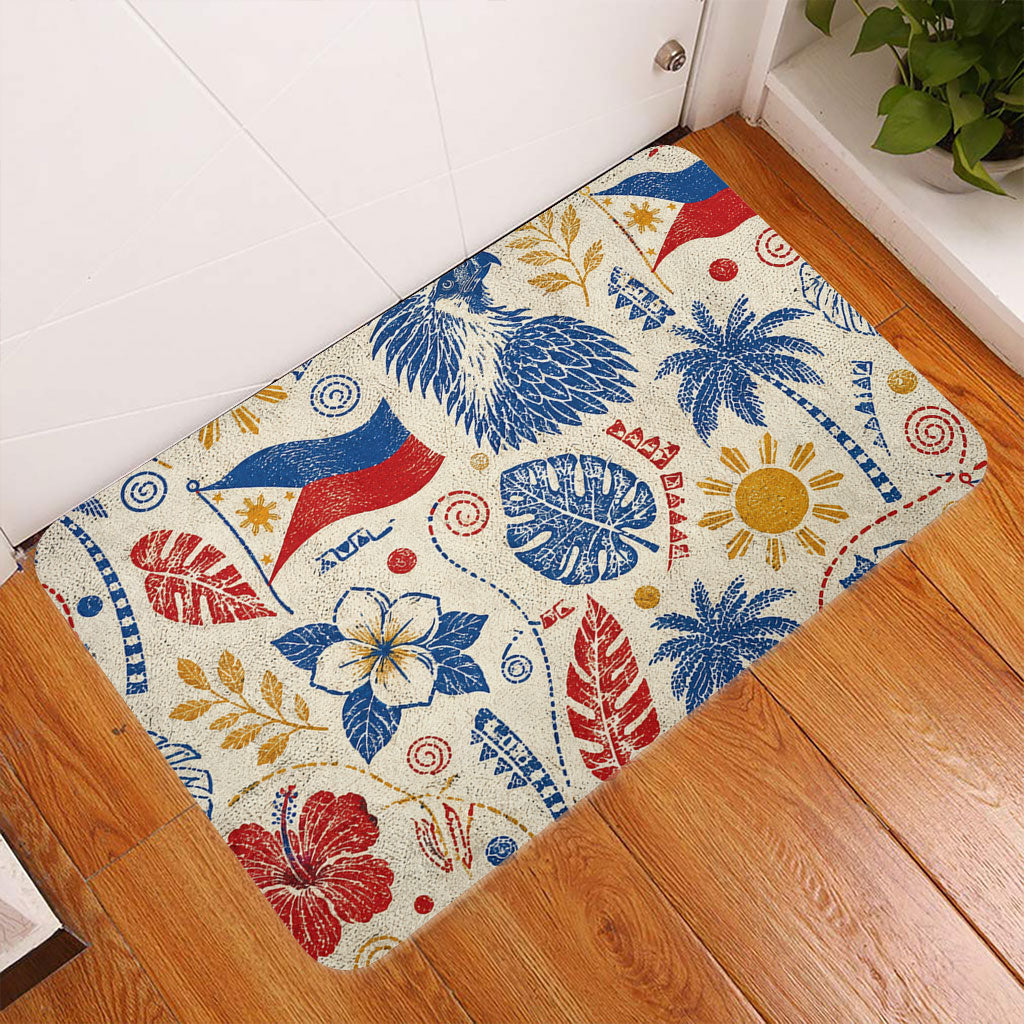 Philippines Filipinos Doormat Eagle Sun Flag Tropical Floral Vintage Stamp Style