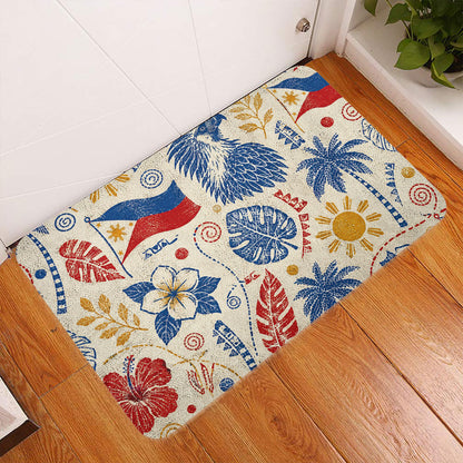Philippines Filipinos Doormat Eagle Sun Flag Tropical Floral Vintage Stamp Style