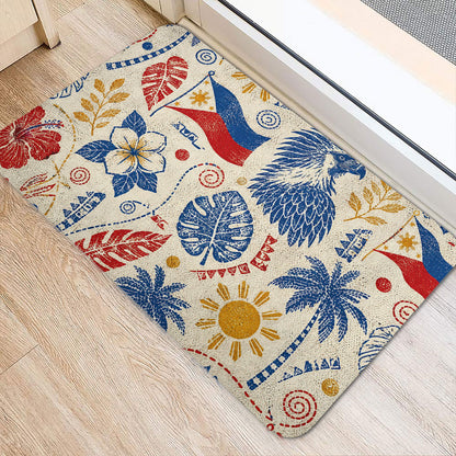 Philippines Filipinos Doormat Eagle Sun Flag Tropical Floral Vintage Stamp Style