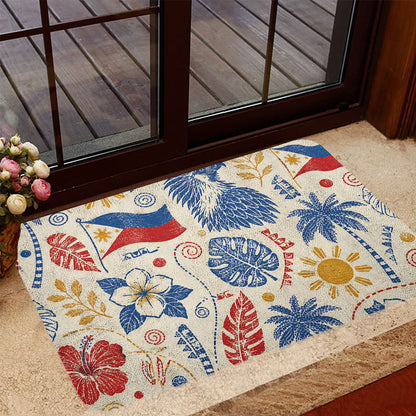 Philippines Filipinos Doormat Eagle Sun Flag Tropical Floral Vintage Stamp Style