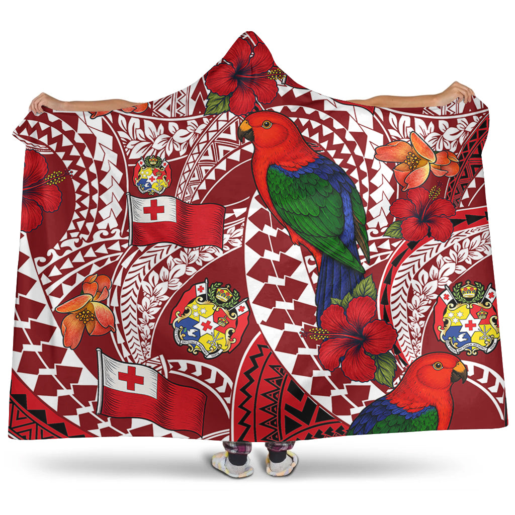 Tonga Hooded Blanket Polynesian Red Shining Parrot Heilala Pattern