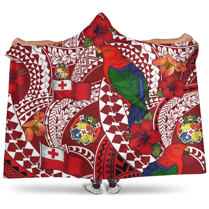 Tonga Hooded Blanket Polynesian Red Shining Parrot Heilala Pattern
