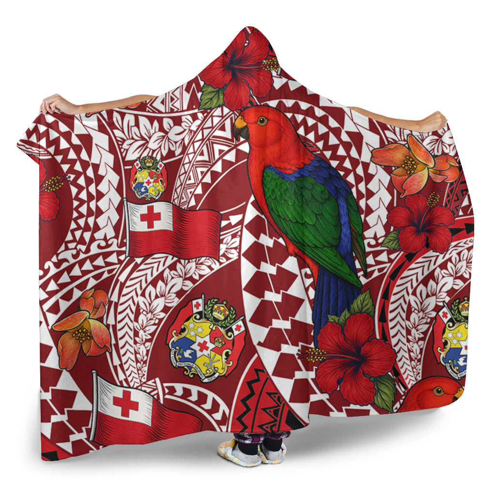 Tonga Hooded Blanket Polynesian Red Shining Parrot Heilala Pattern