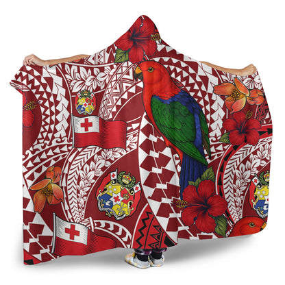 Tonga Hooded Blanket Polynesian Red Shining Parrot Heilala Pattern