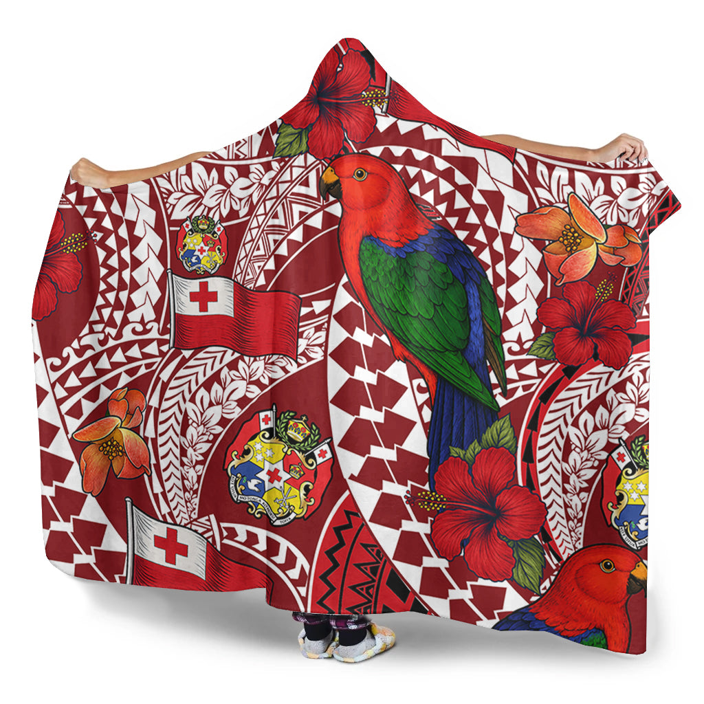 Tonga Hooded Blanket Polynesian Red Shining Parrot Heilala Pattern