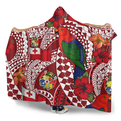 Tonga Hooded Blanket Polynesian Red Shining Parrot Heilala Pattern