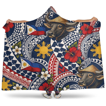 Philippines Filipinos Hooded Blanket Carabao Sun Flag Floral Tribal Style