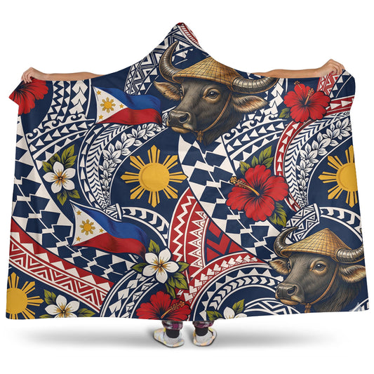 Philippines Filipinos Hooded Blanket Carabao Sun Flag Floral Tribal Style