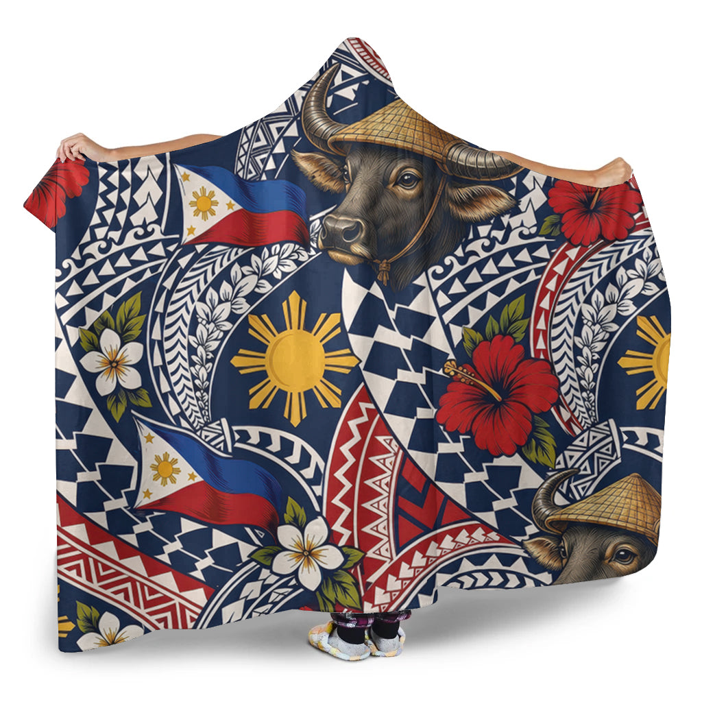 Philippines Filipinos Hooded Blanket Carabao Sun Flag Floral Tribal Style