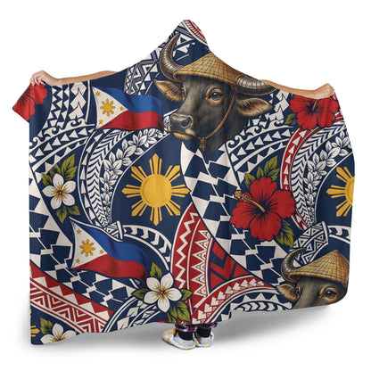 Philippines Filipinos Hooded Blanket Carabao Sun Flag Floral Tribal Style