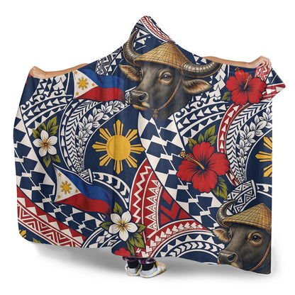 Philippines Filipinos Hooded Blanket Carabao Sun Flag Floral Tribal Style