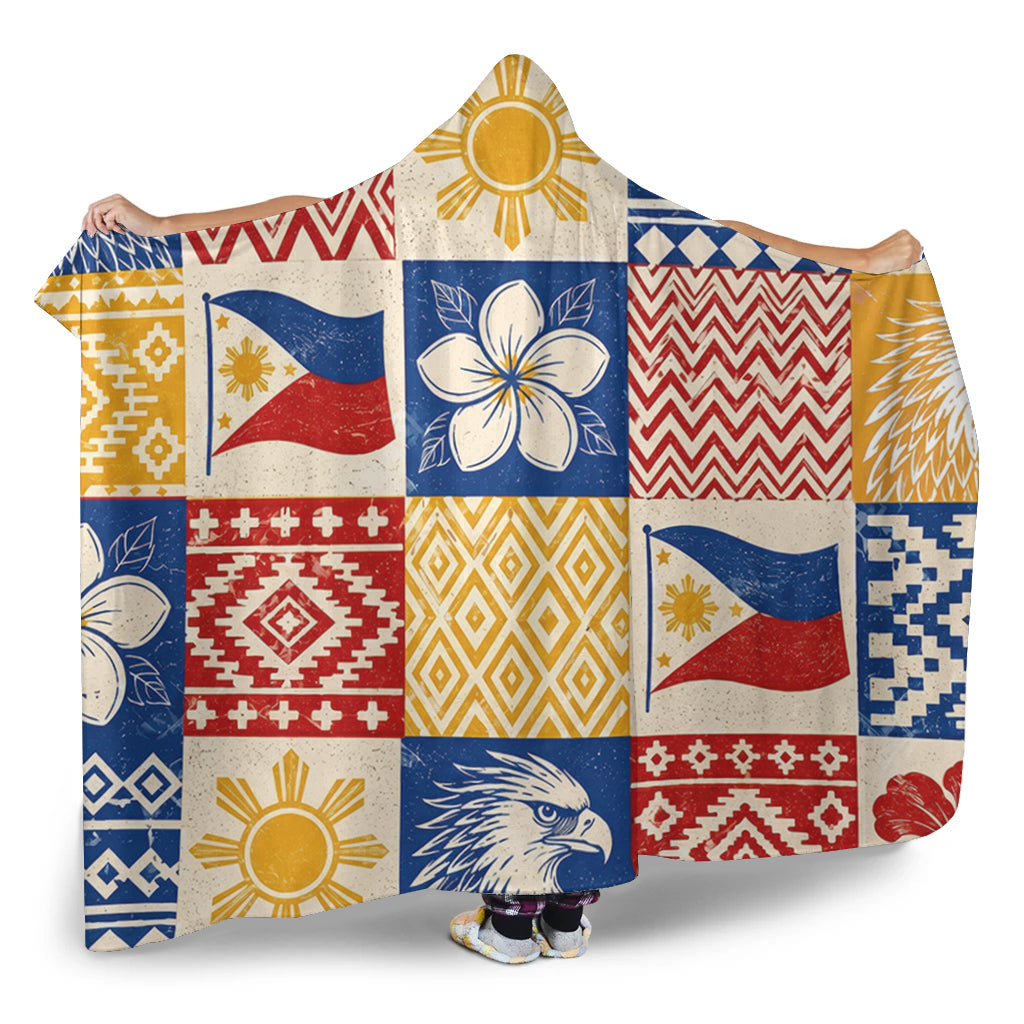 Philippines Filipinos Hooded Blanket Eagle Sun Flag Sampaguita Geometric Quilt Style